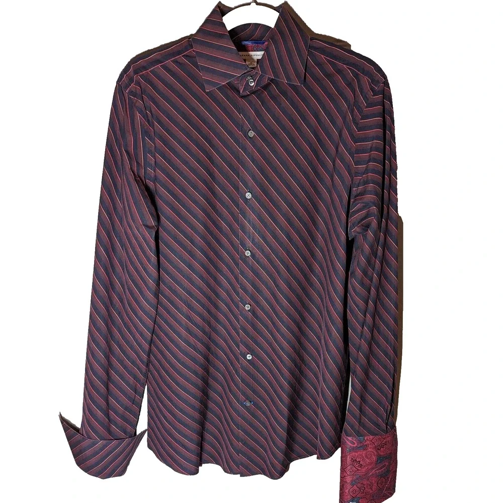 Vtg Banana Republic Men Medium Flip Cuff Slim Fit Black - Red Diagonal Stripe